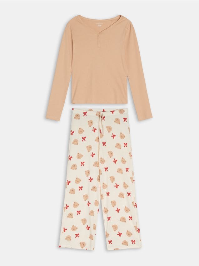 Sinsay - Bavlnené dvojdielne pyžamo s potlačou medvedíkov - červená