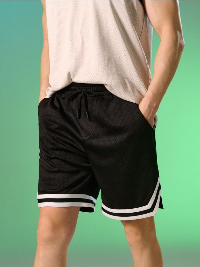 Sinsay - Șorturi sport cu bandă contrastantă - negru