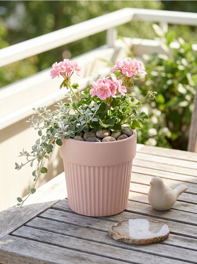 Sinsay - Ghiveci ceramic cu striații - roz-pastel