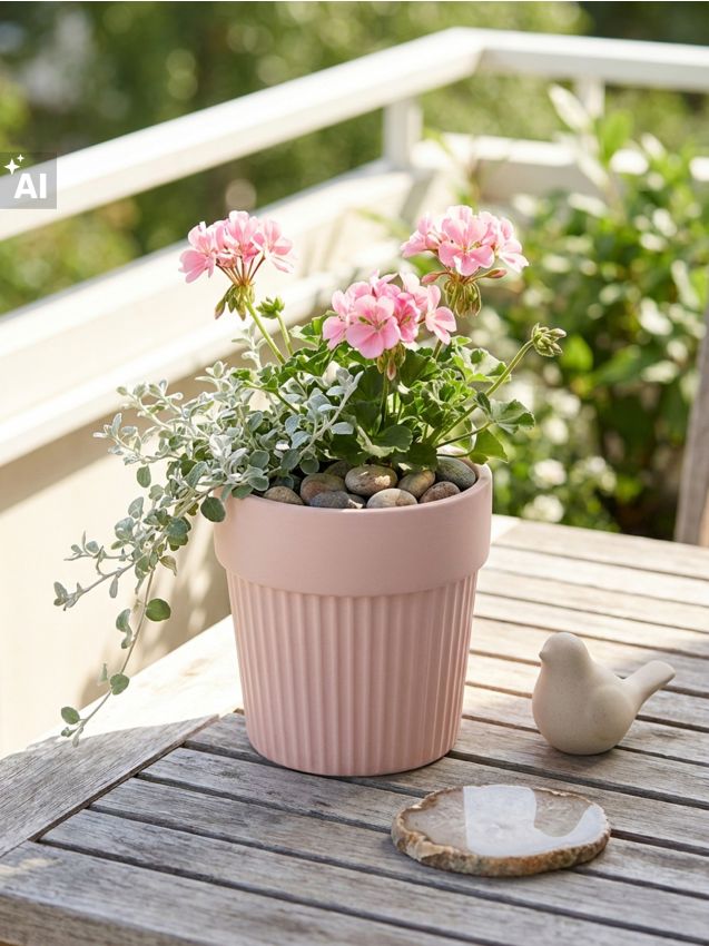 Sinsay - Ghiveci ceramic cu striații - roz-pastel