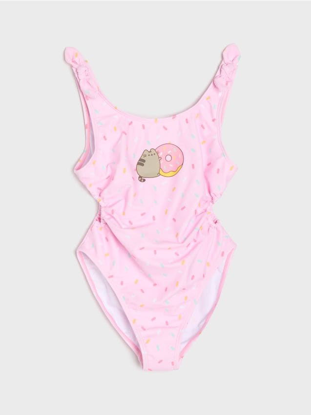 Sinsay - Jednoczęściowy strój kąpielowy z bocznym marszczeniem Pusheen the Cat - różowy