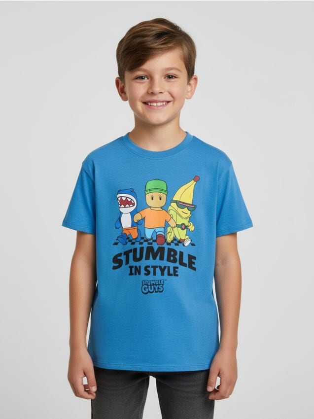 Sinsay - Tricou Stumble Guys - albastru metalizat