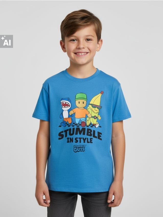 Sinsay - Tricou Stumble Guys - albastru metalizat
