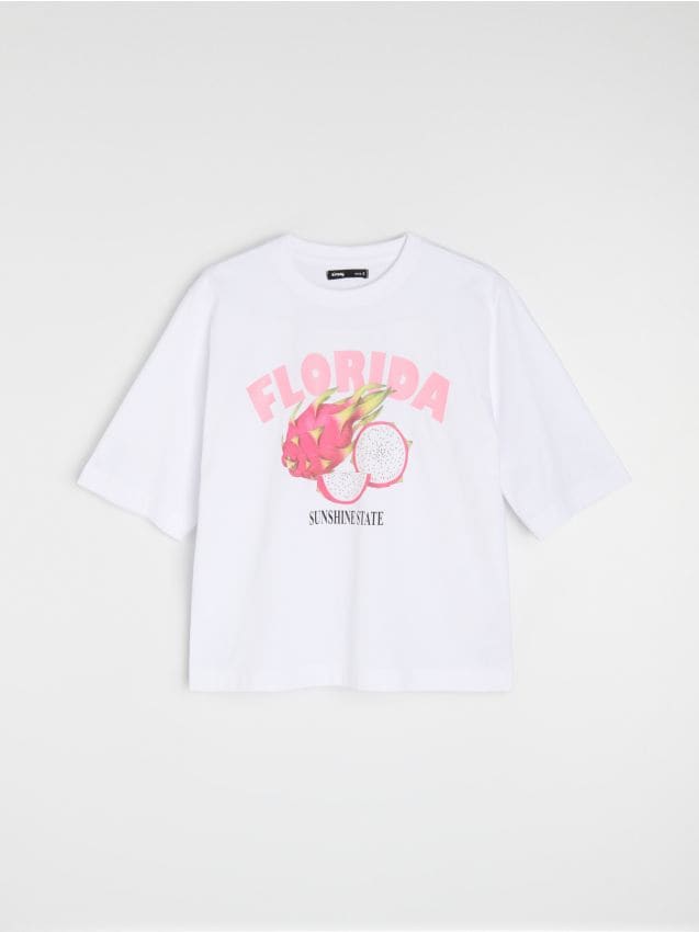 Sinsay - Tricou din bumbac cu imprimeu fructe - alb