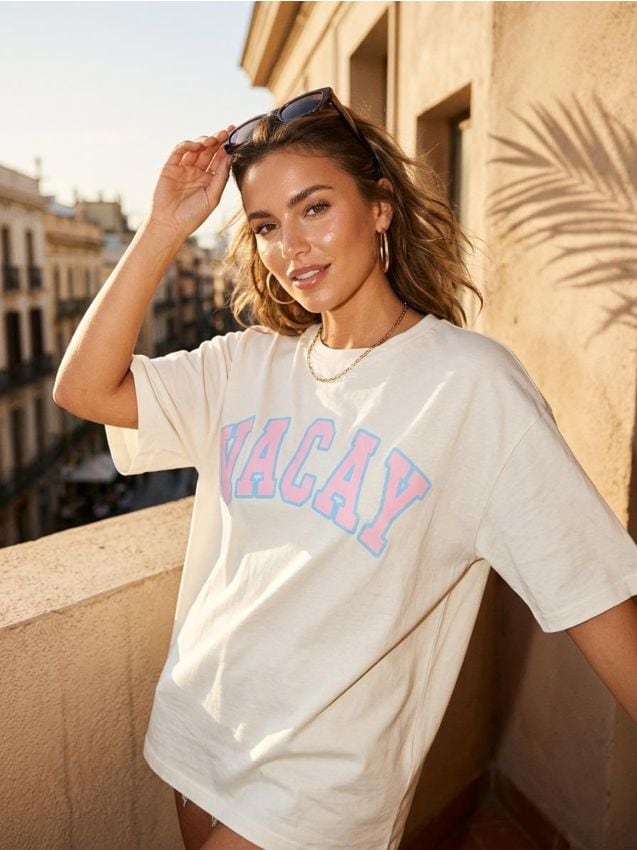 Sinsay - Tricou din bumbac cu inscripție - crem