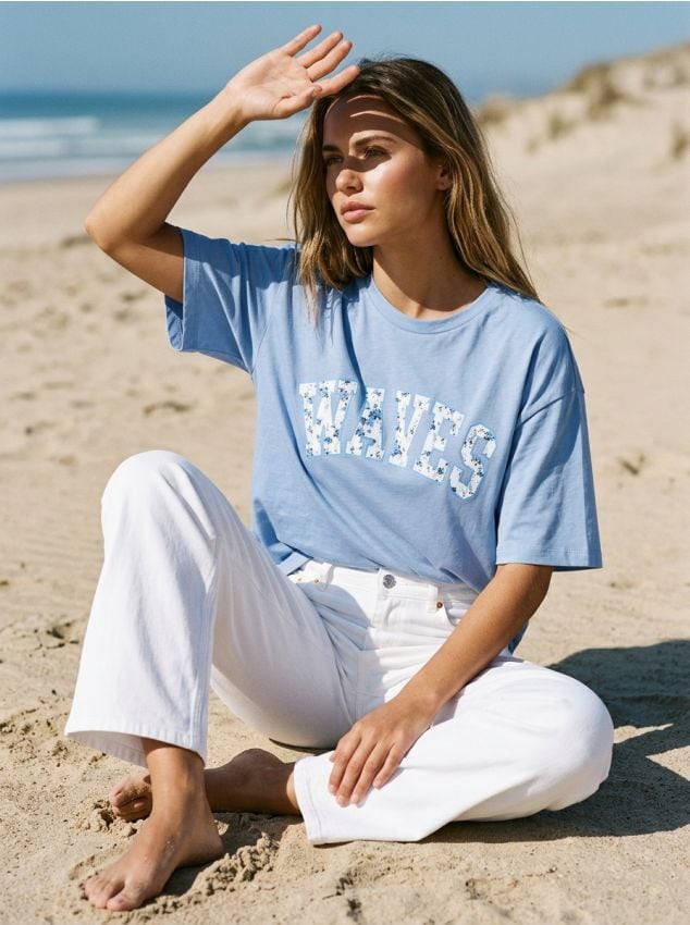 Sinsay - Tricou din bumbac cu inscripție - albastru-pal