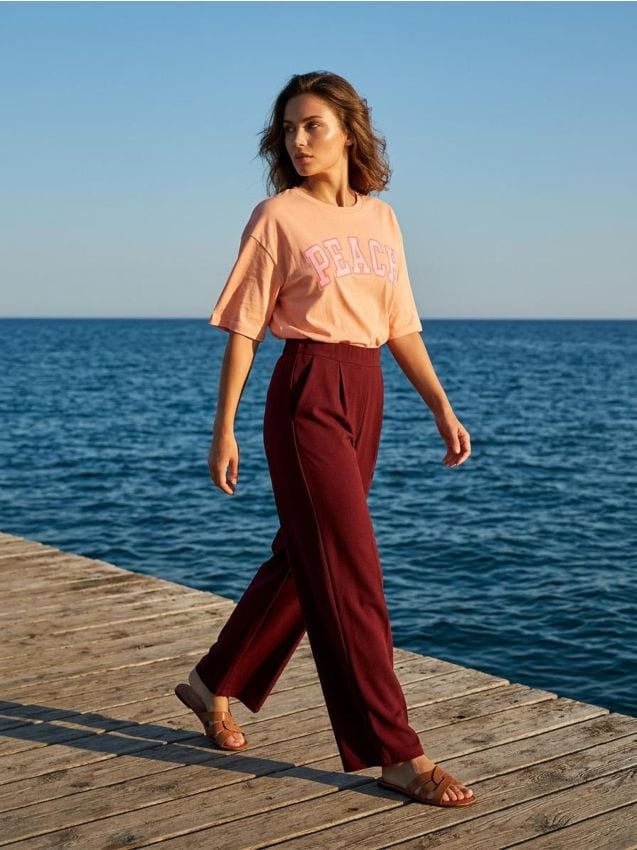 Sinsay - Tricou din bumbac cu inscripție - portocaliu