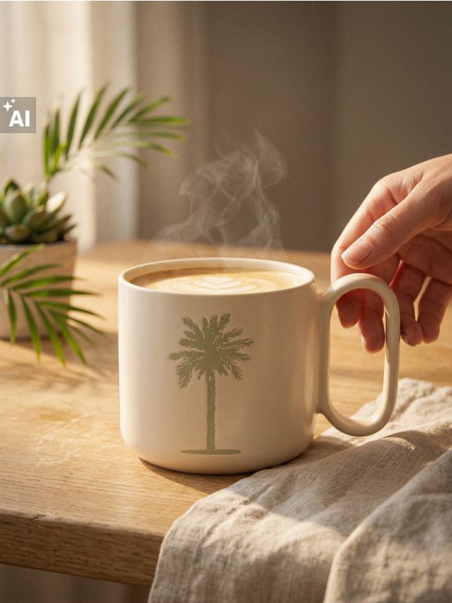 Sinsay - Cană ceramică cu motiv de palmier - verde-pal
