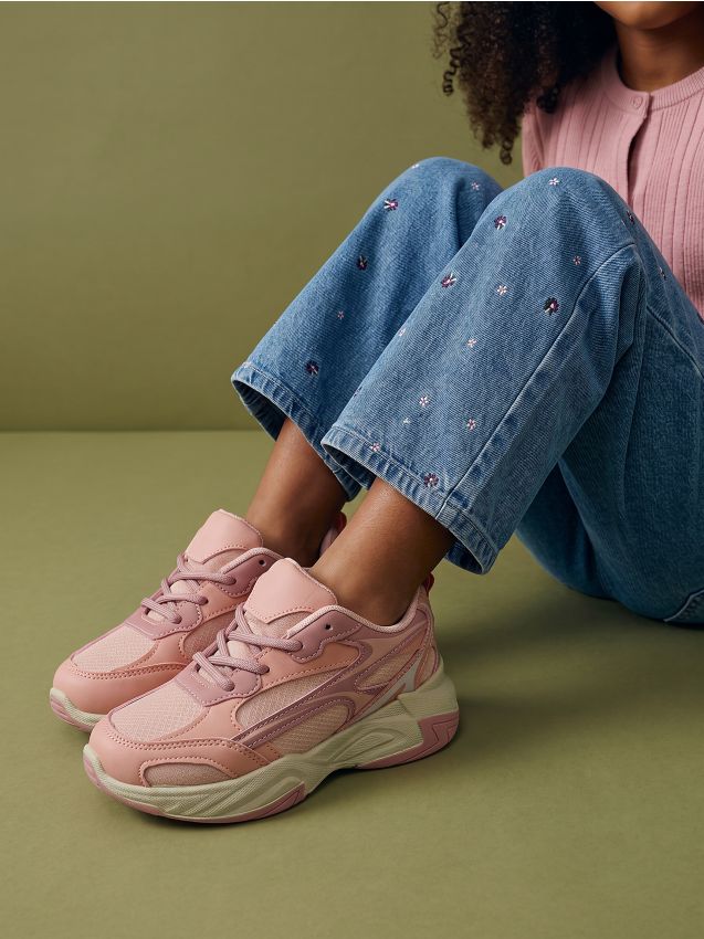 Sinsay - Sneakers din imitație de piele cu plasă - roz-pastel