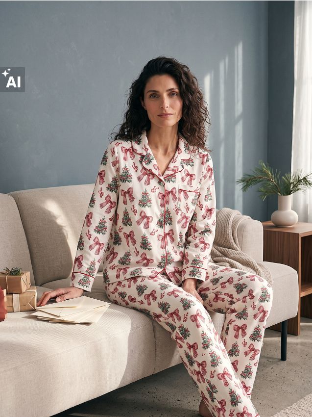 Sinsay - Pijama de Crăciun din două piese cu brazi și funde - multicolor