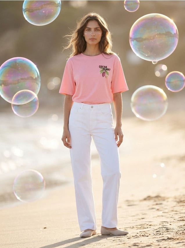 Sinsay - Bawełniana koszulka z napisem Cocoa Plant - pomarańczowy