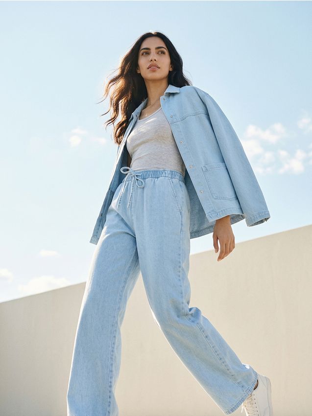 Sinsay - Blugi jogger wide-leg - albastru