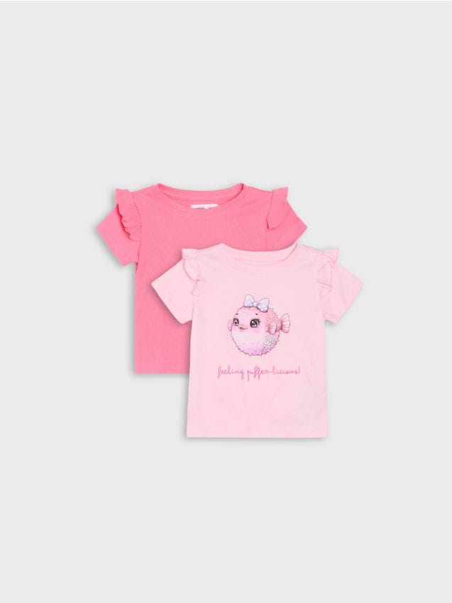 Sinsay - Tricouri din bumbac cu volane decorative 2 pack - roz-pastel