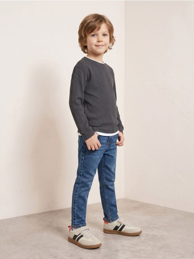 Sinsay - Tricou cu Mâneci Lungi din Tricot Waffle - negru-antracit
