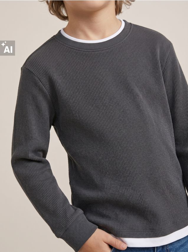Sinsay - Tricou cu Mâneci Lungi din Tricot Waffle - negru-antracit