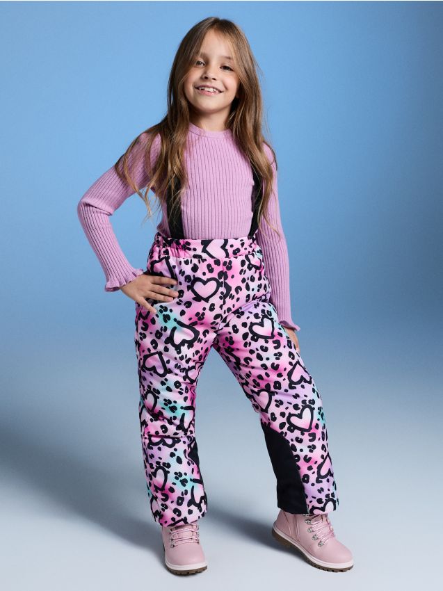 Sinsay - Pantaloni de schi căptușiți, cu elemente reflectorizante, imprimeu leopard și inimi - multicolor