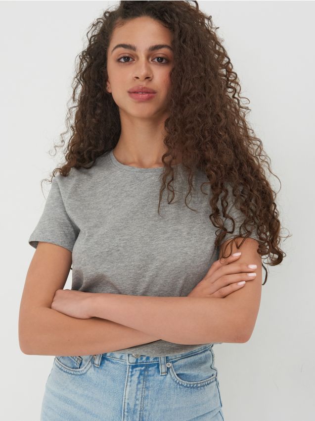 Sinsay - Tricou uni din bumbac cu mânecă scurtă - gri deschis