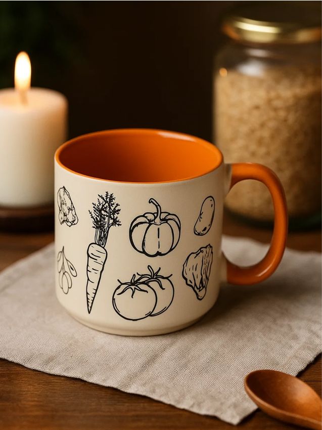 Sinsay - Cană din ceramică stoneware cu imprimeu cu legume - alb