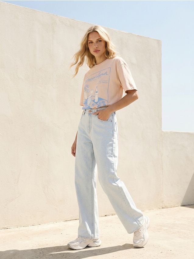 Sinsay - Blugi wide leg - albastru