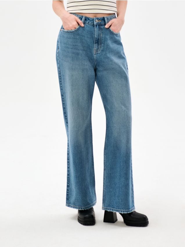 Sinsay - Blugi wide leg - albastru