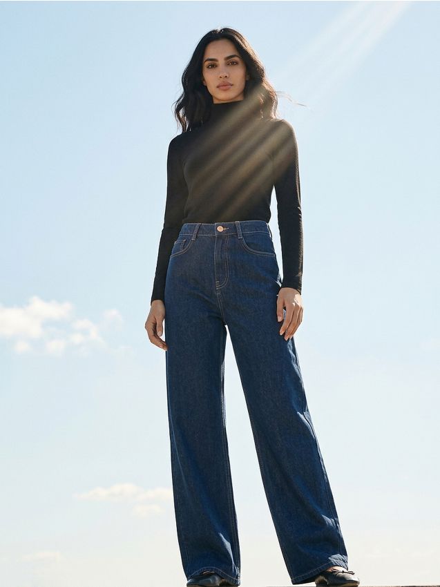 Sinsay - Jeansy wide leg - niebieski