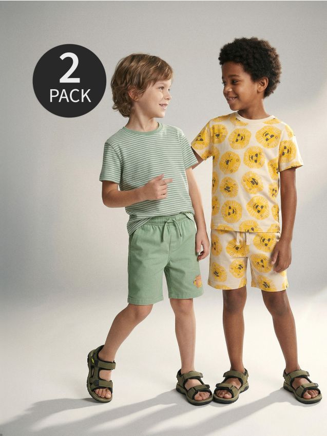 Sinsay - Pantaloni scurți din jerseu cu imprimeu de leu 2 pack - verde-prăfuit