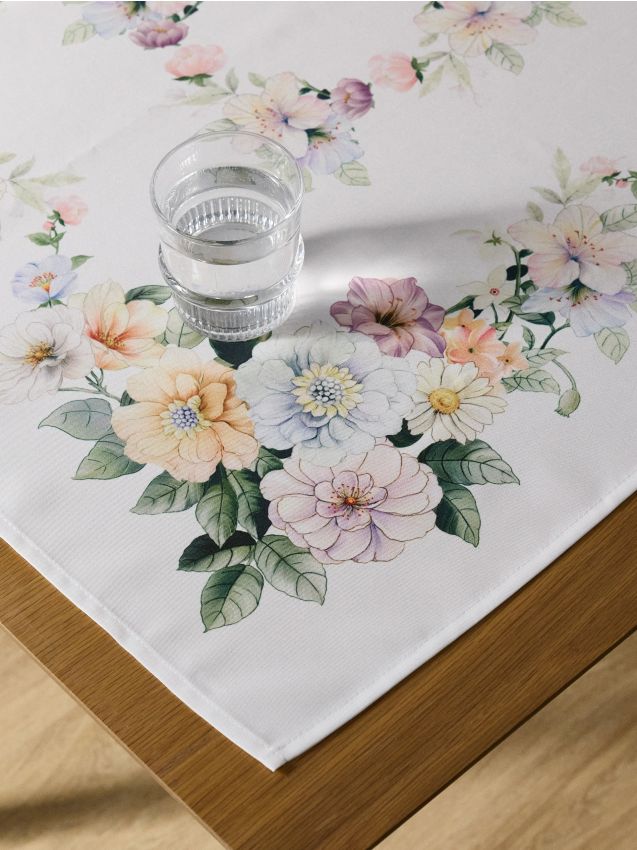 Sinsay - Napron de masă cu motiv floral - alb