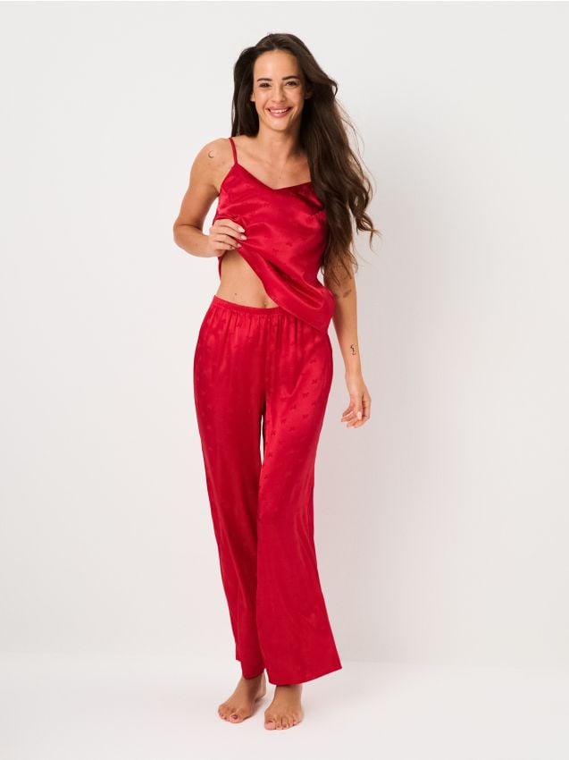 Sinsay - Pijama din două piese, cu top cu bretele subțiri - roșu