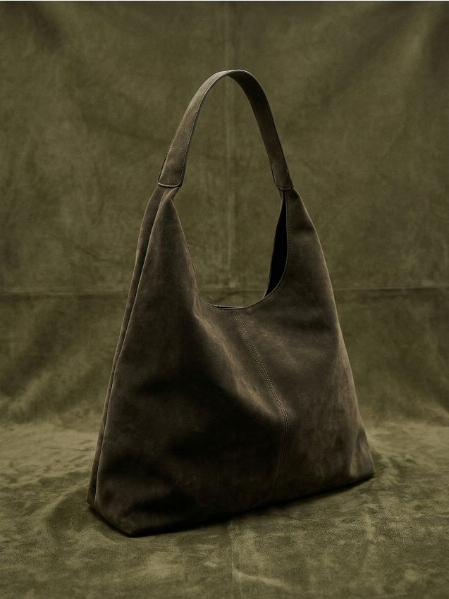 Sinsay - Torba hobo z imitacji zamszu - khaki