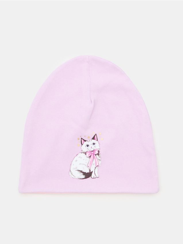 Sinsay - Prążkowana czapka beanie z nadrukiem - fioletowy