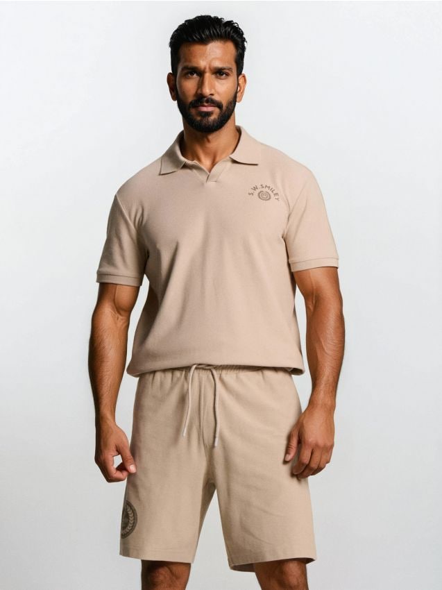 Sinsay - Pantaloni scurți din bumbac, cu imprimeu Smiley - bej