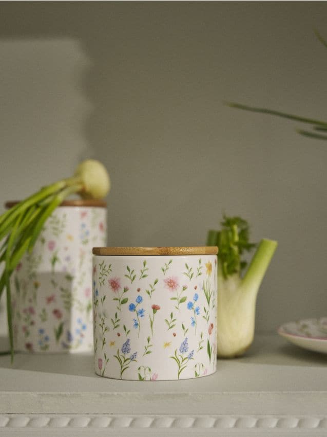 Sinsay - Recipient pentru alimente cu capac și motiv floral - alb