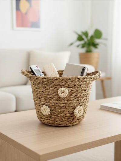 Pletený úložný koš s uchy