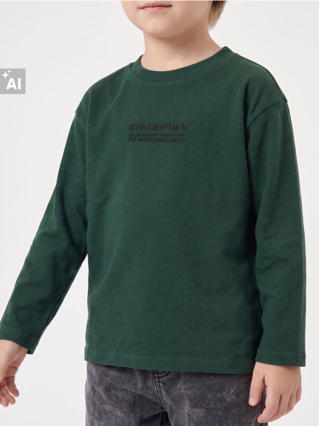 Sinsay - Tricou loose din bumbac cu mânecă lungă din tricot reiat - albastru-verzui