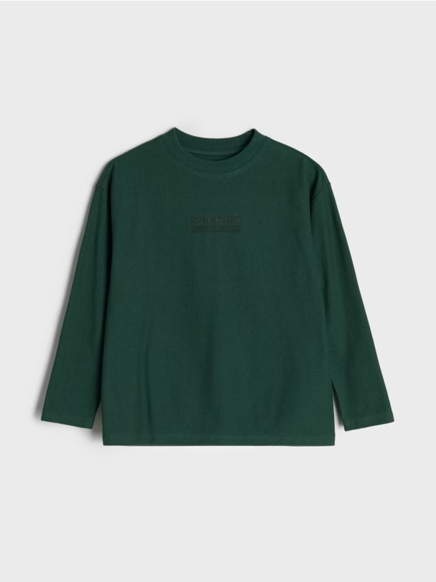 Sinsay - Tricou loose din bumbac cu mânecă lungă din tricot reiat - albastru-verzui