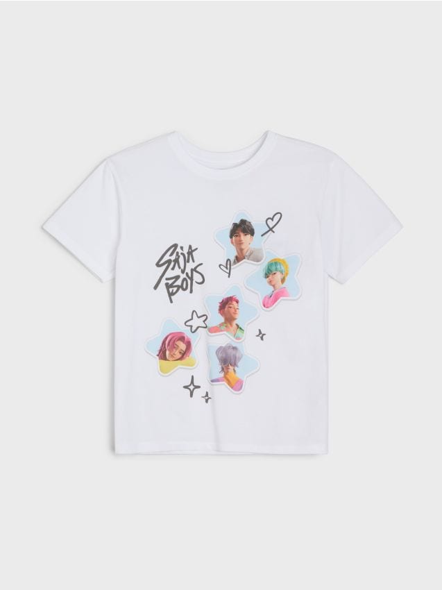 Sinsay - Tricou din bumbac cu imprimeu K-Pop Demon Hunters - alb