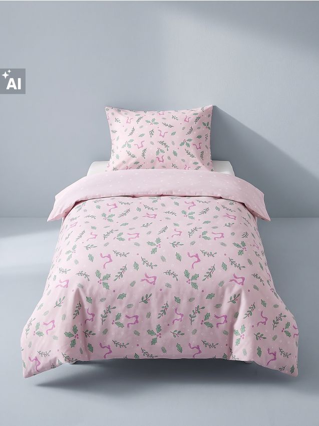 Sinsay - Set de lenjerie de pat cu motiv vegetal de Crăciun - roz-pastel