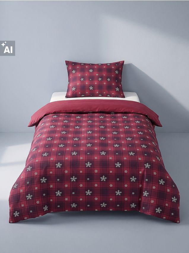 Sinsay - Set de lenjerie de pat în carouri și cu fulgi de zăpadă - bordo