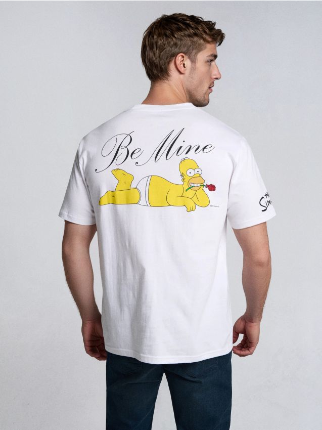 Sinsay - Bawełniana koszulka z nadrukiem na plecach The Simpsons - biały