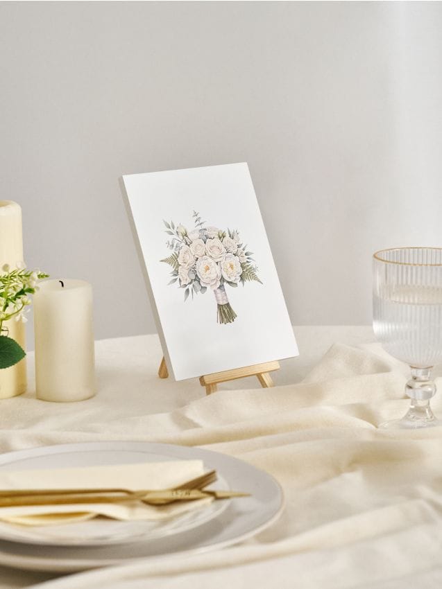 Sinsay - Decorațiune de nuntă cu motiv de buchet floral pe șevalet - alb