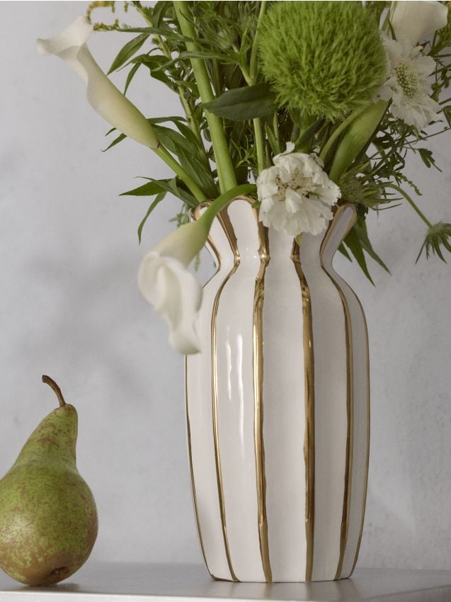 Sinsay - Vază ceramică cu decorațiuni aurii - alb