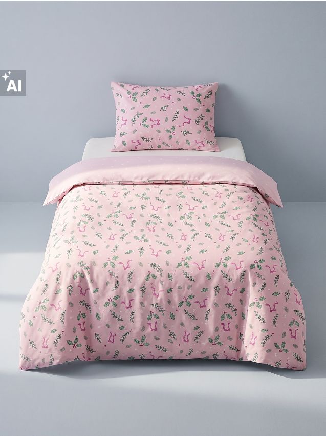 Sinsay - Set de lenjerie de pat cu motiv vegetal de Crăciun - roz-pastel
