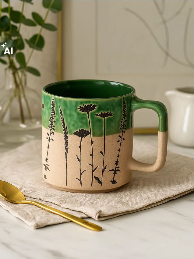 Sinsay - Cană cu imprimeu cu plante - verde
