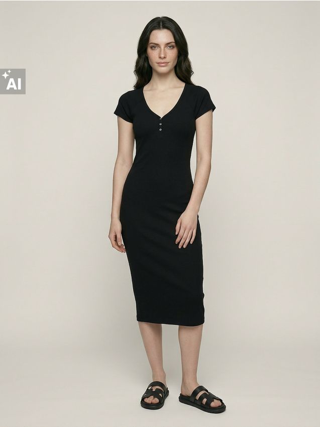 Sinsay - Rochie midi tricotată în dungi cu vâscoză - negru