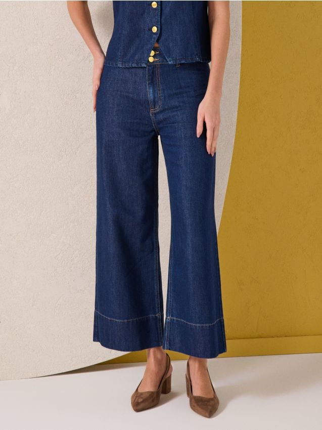 Sinsay - Blugi cu crac larg - albastru metalizat