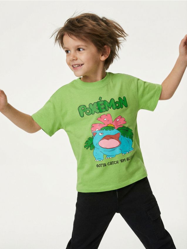 Sinsay - Tricou din bumbac cu mânecă scurtă Pokemon - verde