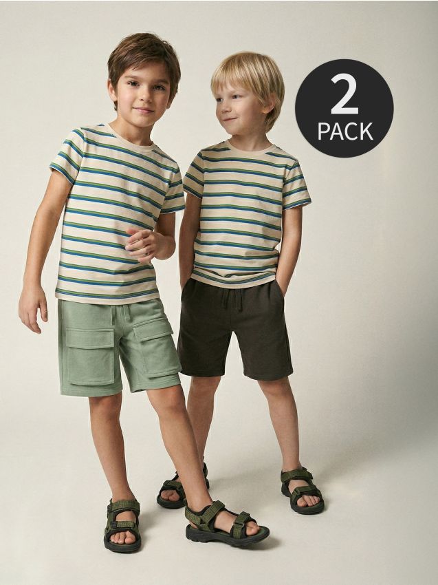 Sinsay - Pantaloni scurți de trening cu buzunare cargo 2 pack - verde-prăfuit