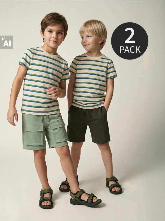 Sinsay - Pantaloni scurți de trening cu buzunare cargo 2 pack - verde-prăfuit