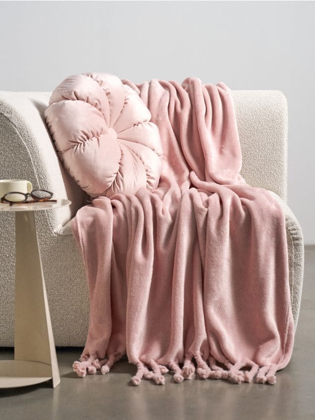 Sinsay - Pătură cu franjuri - roz-pastel