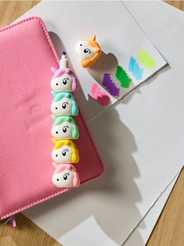 Sinsay - Set de evidențiatoare în formă de unicorn 6 pack - multicolor